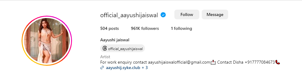 Aayushi Jaiswal Instagram Account
